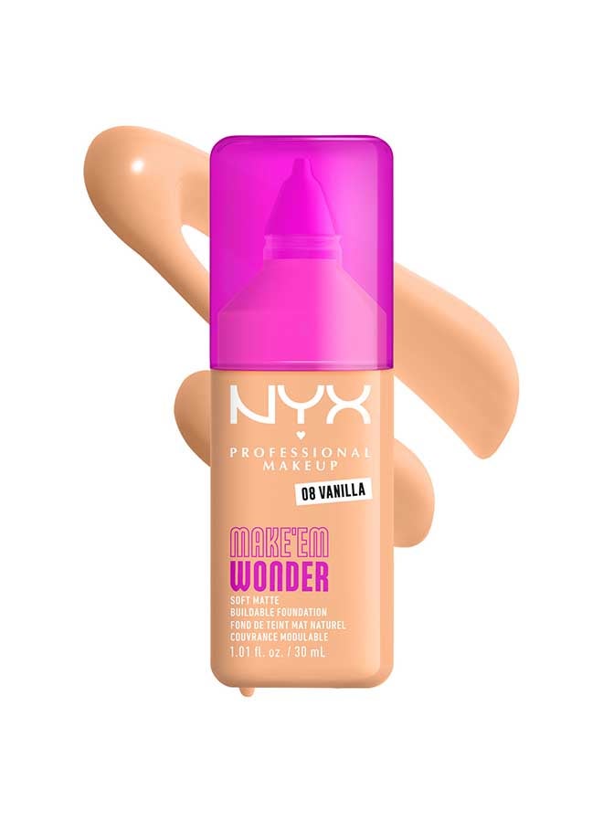NYX PROFESSIONAL MAKEUP Make 'EM Wonder, 24H Soft Matte Foundation, Undetectable  Finish, Vanilla - Image 1